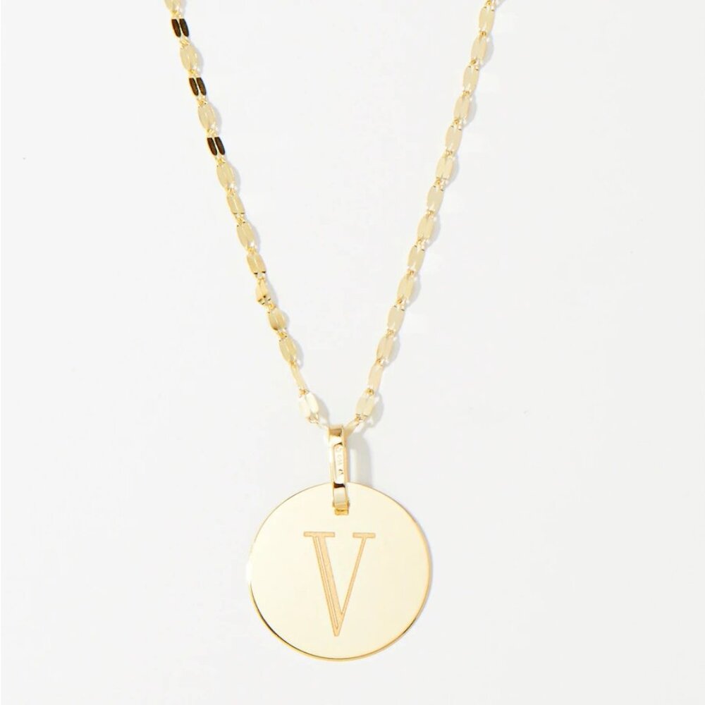 Italian Gold 14K Yellow Gold "V" Initial Pendant Necklace